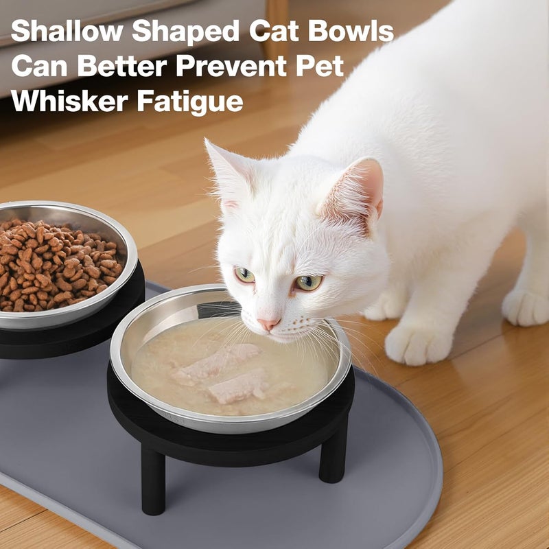 Summark Elevated Cat Bowls with Food Mat,6.3 Inches Shallow Raised Bowls Whisker Friendly,2 Stainless Steel Cat Food and Water Dishes for Cats and Puppies,Dishwasher Safe(Black) - Image 3